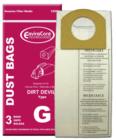 EnviroCare Replacement Dust Bags for Dirt Devil Type G Hand Vacuums - 3 Pack
