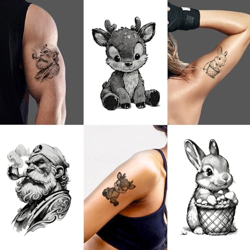 26 Waterproof Temporary Tattoos Realistic Animal & Halloween Designs