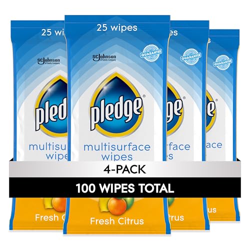Pledge Multisurface Cleaning Wipes, Fresh Citrus, 100 Total Count (4-Pack)