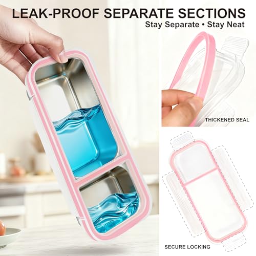 Stainless Steel Bento Box Set - 2 Compartments in Pink