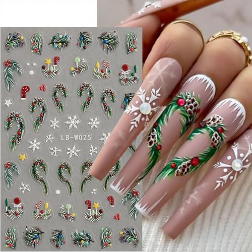 Qdsuh 5D Embossed Christmas Nail Art Stickers - 4 Sheets Winter Decals