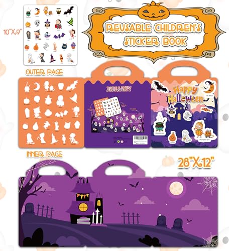 Halloween Sticker Book for Kids - Waterproof Reusable Stickers