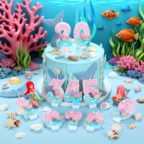 Mermaid Number 3 Birthday Candle - Pink & Blue Cake Topper