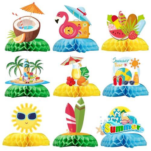 Hawaiian Luau Party Decorations 9 Pcs - Hawaii Theme Centerpieces Set