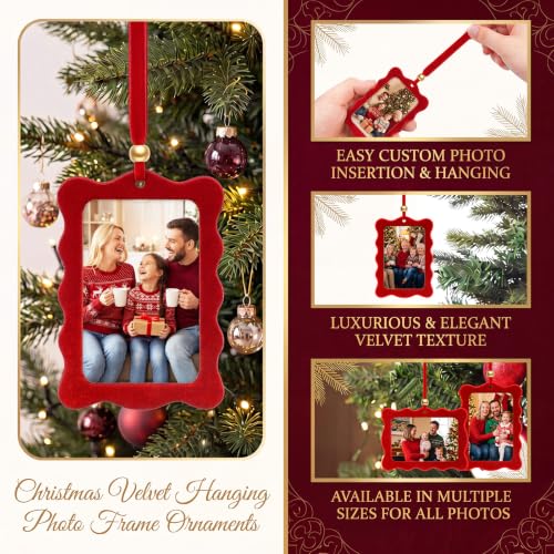 Pinkunn 10-Pack Red Scalloped Velvet Christmas Photo Frame Ornaments - Holiday Decor