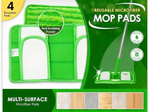 Miloll 4-Pack Reusable Microfiber Mop Pads for Wet & Dry Cleaning