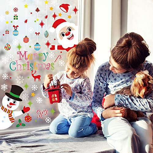 KIMOBER 150 PCS Christmas Window Clings - Santa, Snowman & Decor