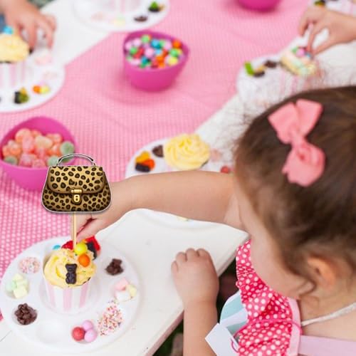 18pcs Leopard Print Glitter Cupcake Toppers for Parties
