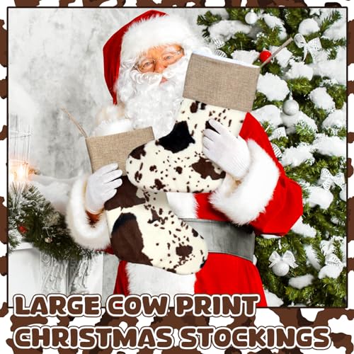 6 Pcs Large Cow Print Christmas Stockings Holiday Decor Bulk