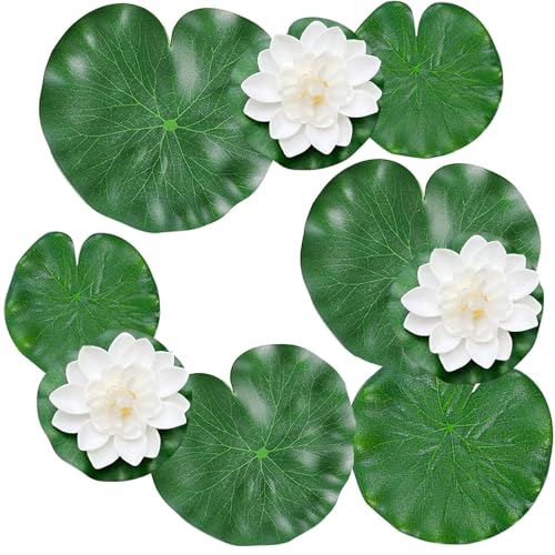 Artificial Floating Foam Lotus Flowers & Leaves for Pond & Aquarium Decor, White