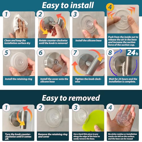 AbluFirst Suction Cup Hooks 4-Pack - Heavy Duty Bathroom Towel Hangers