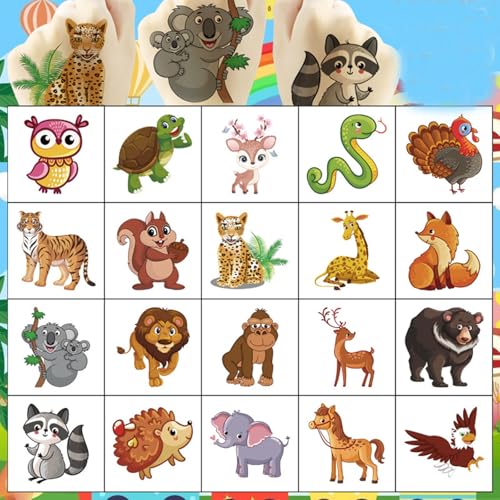YOXYL 20pcs Cute Animal Temporary Tattoos for Kids Birthday Party Favors