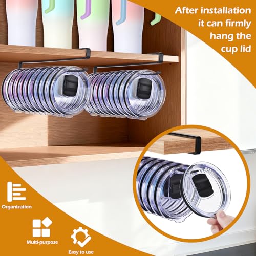 Tumbler Lid Organizer - Under Cabinet Cup Lid Holder, Black