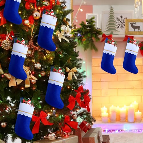 Blue Christmas Felt Stockings Bulk Set - 14.7 x 9.45 Inches, 12 Pcs