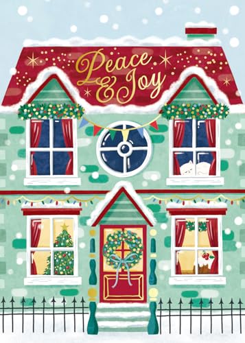 Gooji Vintage Christmas Card with Envelopes Town House Holiday Greeting