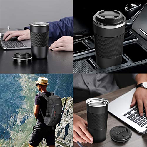 YINJOYI 17oz Insulated Travel Coffee Mug - Black, Leak Proof Tumbler