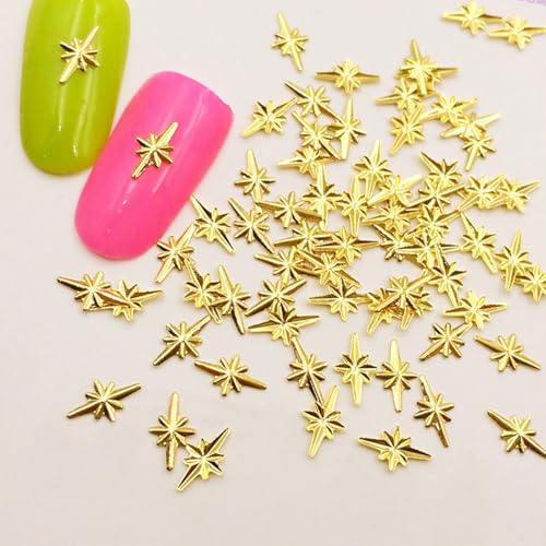 WULIUFLY 200Pcs Gold Star Nail Charms - 3D Alloy Retro Nail Gems & Art Supplies