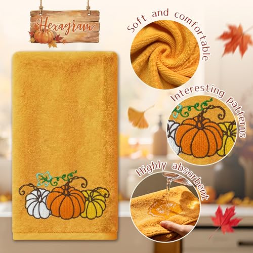 Hexagram Embroidered Fall Hand Towels - Pumpkin Autumn Decor, 14" x 30"