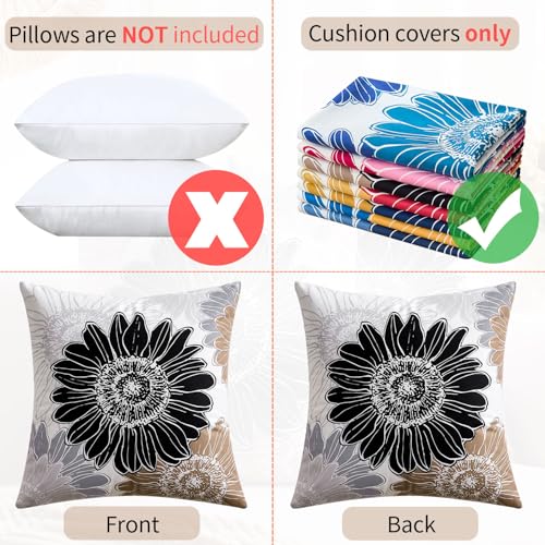 Sunflower Farmhouse Throw Pillow Covers – Set of 2, 18x18