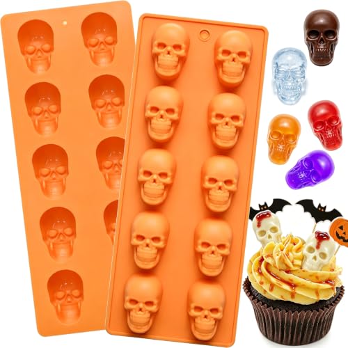 Orange Skull Chocolate Molds - 2 Pack Silicone Halloween Candy Molds