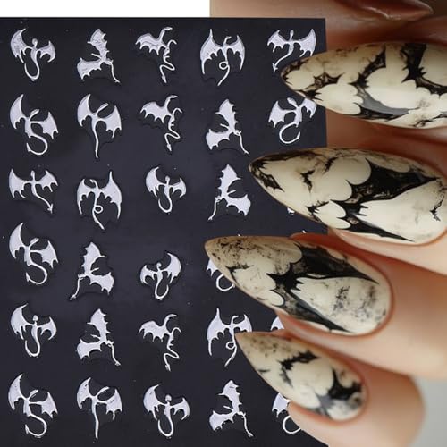 Halloween Bat Nail Stickers 3D Self-Adhesive Laser Gold Silver Decals