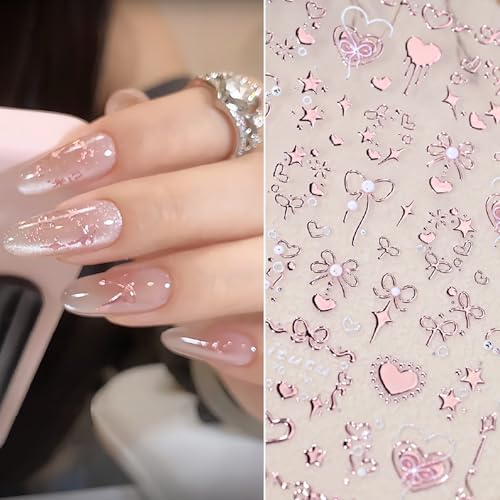 Valentine 5D Embossed Heart & Bow Nail Stickers Self-Adhesive Decals