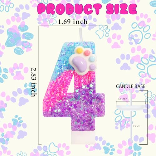 FAMGift Cute Paw Number 4 Candle – 4th Birthday Decorations for Kids Boys & Girls