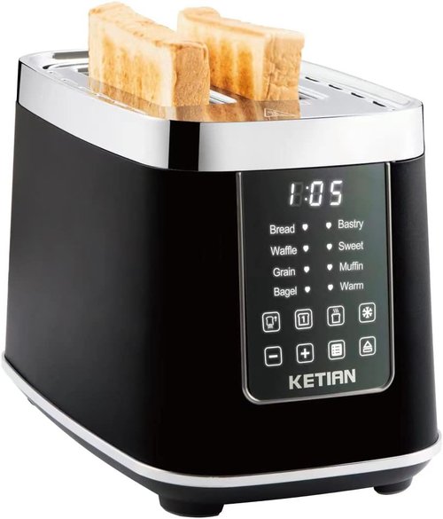KETIAN Touchscreen 2-Slice Toaster - Automatic Electric Digital Design with 7 Browning Settings & 1400W Power