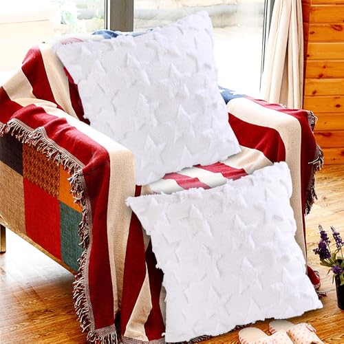 Heirloom Haven 4th of July White Star Throw Pillow Covers Set of 2, 18x18 Inch Holiday Decor