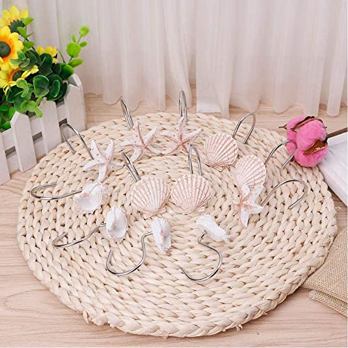 Yellow Seashell Shower Curtain Hooks - 12pcs Anti-Rust Resin Rings
