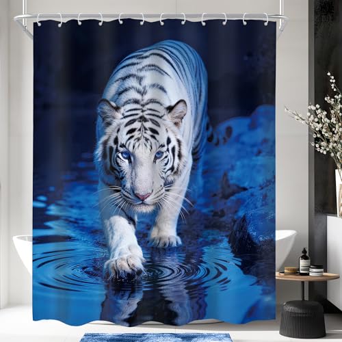 White Tiger Shower Curtain Set - 60"x72" Waterproof Decor