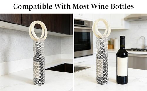 URTERYSER Stylish Resin Handle Wine Pouch Mesh And Embedded Rhinestones Bottle Holder Versatile Insulation Cup Bag For Daily Use Elegant Marble Handle Bag (White)