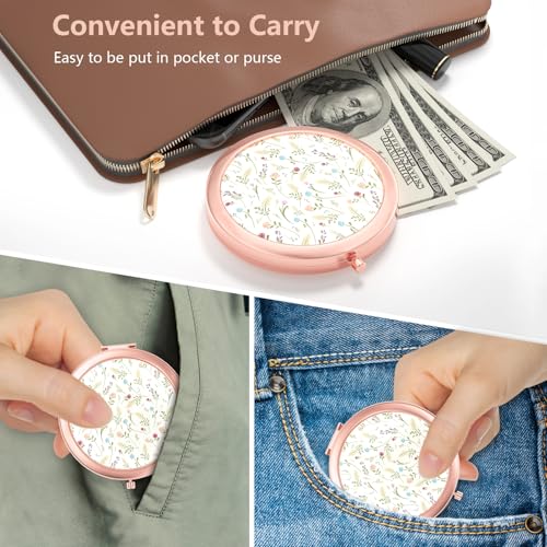Nipichsha Compact Pocket Makeup Mirror - 2X Magnifying Travel Mirror, 2.75 in Rose Gold Floral