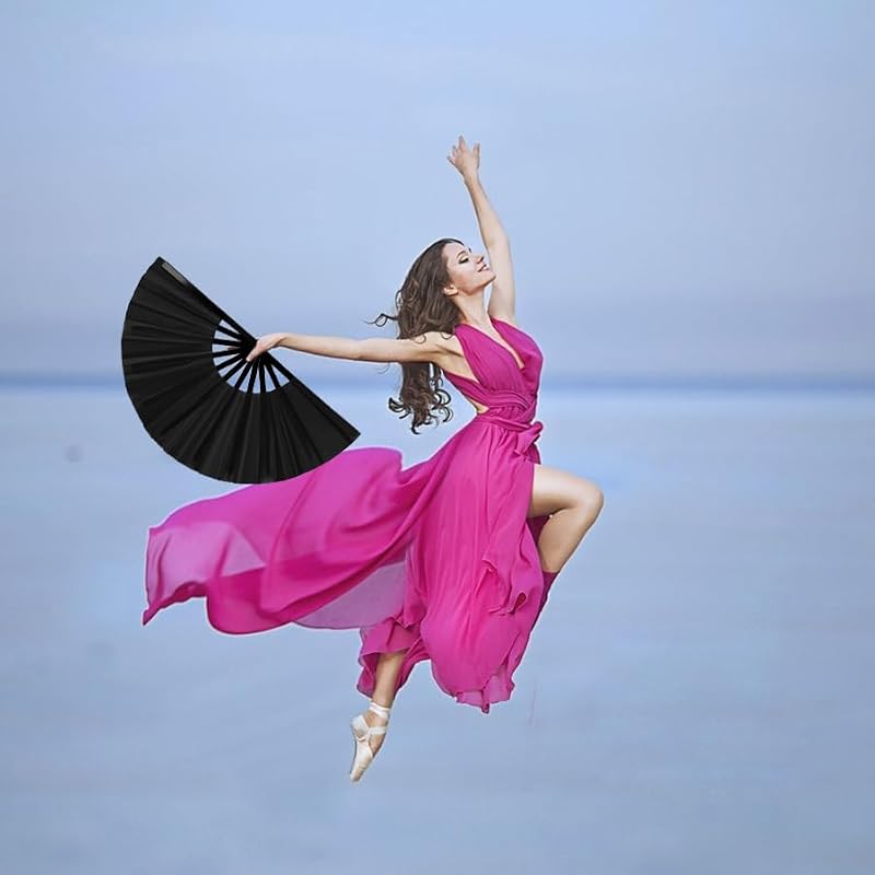 Large Black Folding Fan for Dance, Festivals & Parties