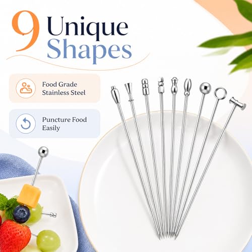 9-Piece Stainless Steel Cocktail Picks Set - Reusable Garnish Skewers