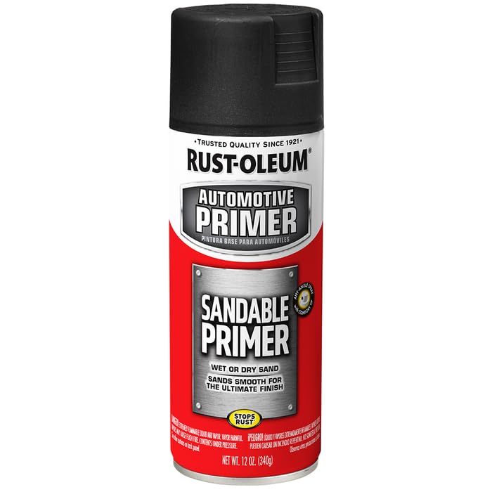 Rust-Oleum Automotive Sandable Primer Spray, Flat Black, 12 oz (6 Pack)
