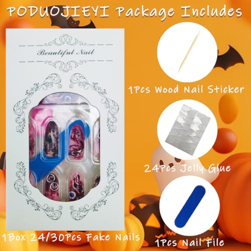 Halloween Press on Nails Medium Almond Bloody Eyeball Gothic Acrylic False Nails 30Pcs