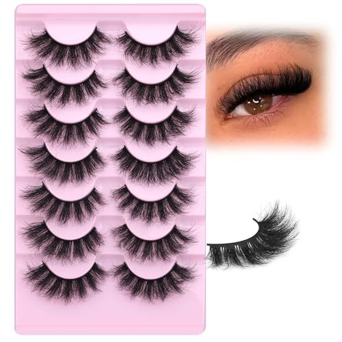 EYDEVRO 18mm Cat Eye Faux Mink False Eyelashes 8D Wispy Strip Lashes 7 Pairs