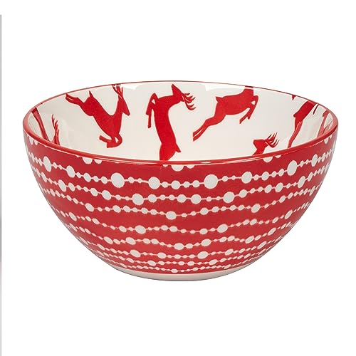 Peppermint Candy 13oz Porcelain Bowls, Set of 6 ? Festive Red & White Christmas All Purpose Snack, Dessert & Cereal Bowls with Cheerful Holiday Prints