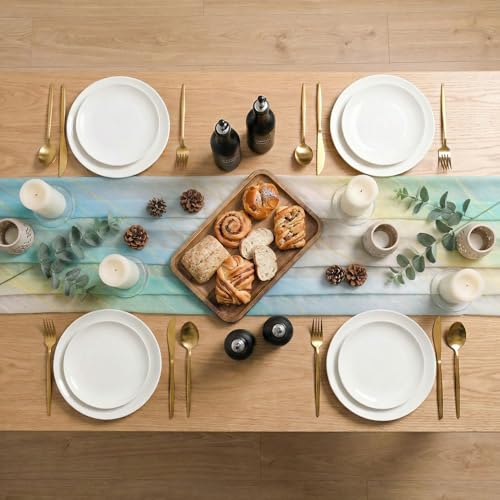 28x120 Inch Blue Boho Gradient Table Runner Chiffon Spring Decor for Kitchen & Dining
