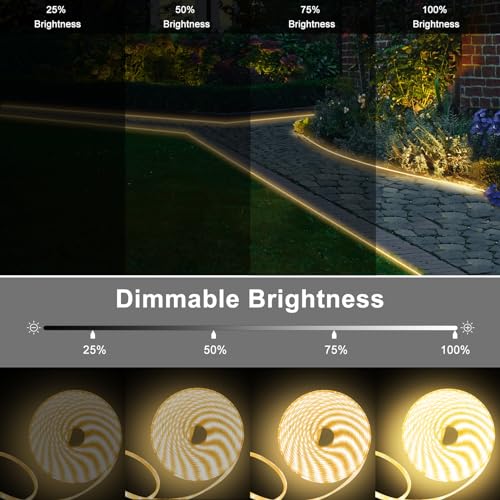 50Ft Solar LED Strip Lights Outdoor Warm White with Remote & Timer