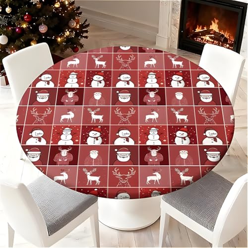 Christmas Round Fitted Tablecloth 54-58 Inch Fits 60 Inch Santa Design