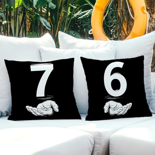 Heyfary 6th & 7th Birthday Party Throw Pillow Covers, 18x18 Linen Set of 2