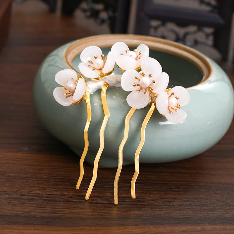 Chinese Hanfu Wedding Hair Pins Pearl Flower Tassels 2pcs