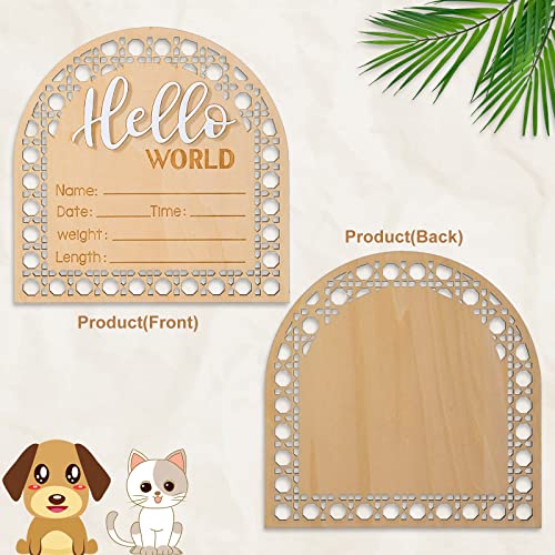 Hello World Baby Announcement Sign - 5.5 Inch Wooden Name Plaque