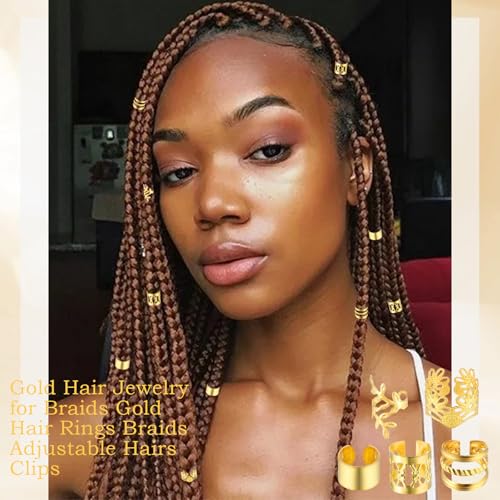 50-Piece Gold Hair Jewelry and Braid Rings Adjustable Cuffs