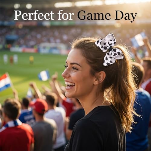 Soccer Hair Clips Bows - Black & White Sequin Football Game Day Accessories