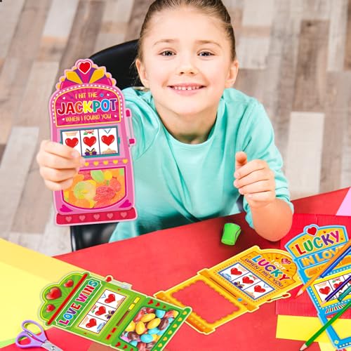 Fancy Land 24Pcs Kids Valentine's Day Slot Machine Cards with Treat Bags
