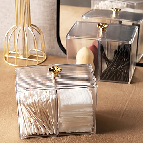 DASITON Acrylic Qtip Holder Set - Bathroom Storage Jars with Lids