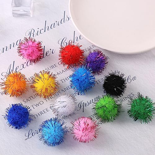 200 Glitter Tinsel Pom Poms - 10mm Sparkle Balls for Christmas Decor